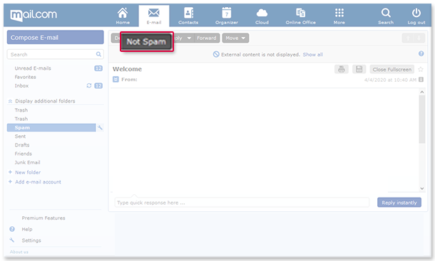 How to mark an email as "No Spam"