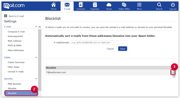 Deleting an Address/Domain from the Blacklist