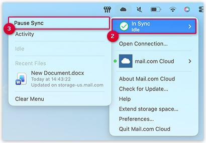 Screenshot: Synchronisation anhalten