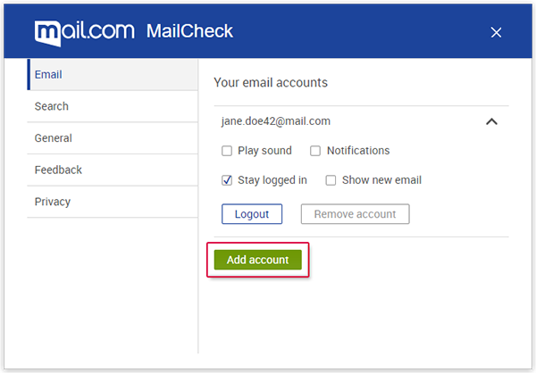 MailCheck Add account