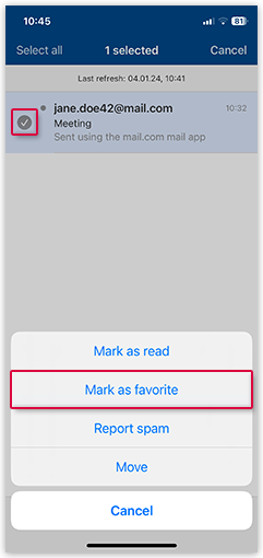 E-Mail als Favorite markieren