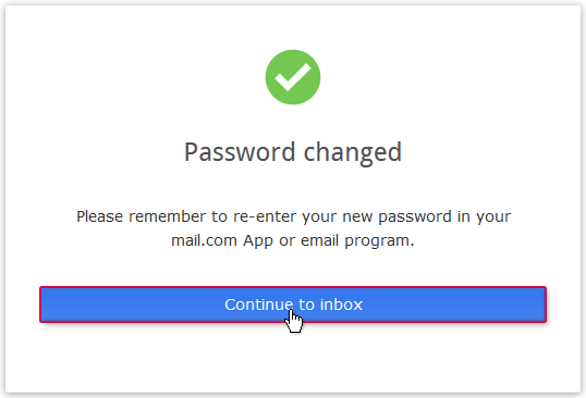 Screenshot: Password changed
