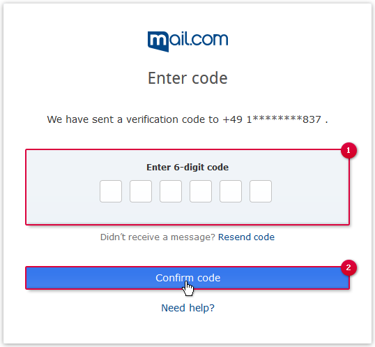 Screenshot: Enter the six-digit number and confirm