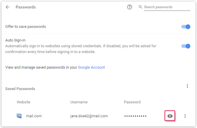 Screenshot: show saved passwords